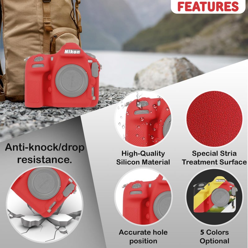 STSEETOP Camera Case for Nikon D850 - Silicone Protective DSLR Skin Cover, Detachable Cage, Shockproof, Dustproof (Red) - Image 2